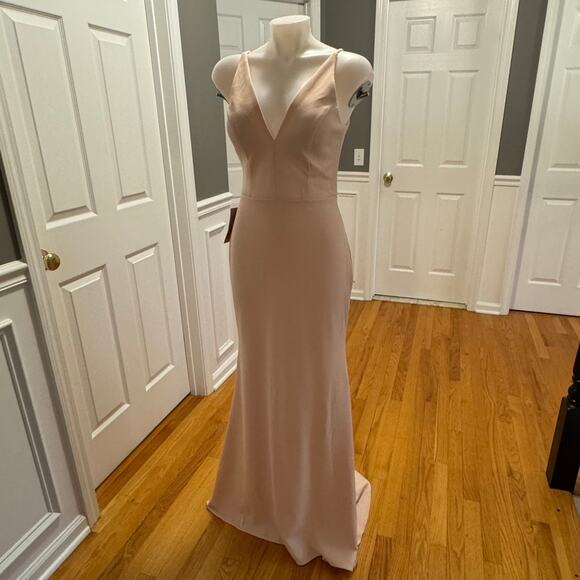 BHLDN Jones Blush Pink Long Crepe Maxi Dress with Train Size 6  Gown BNWT - Picture 1 of 15